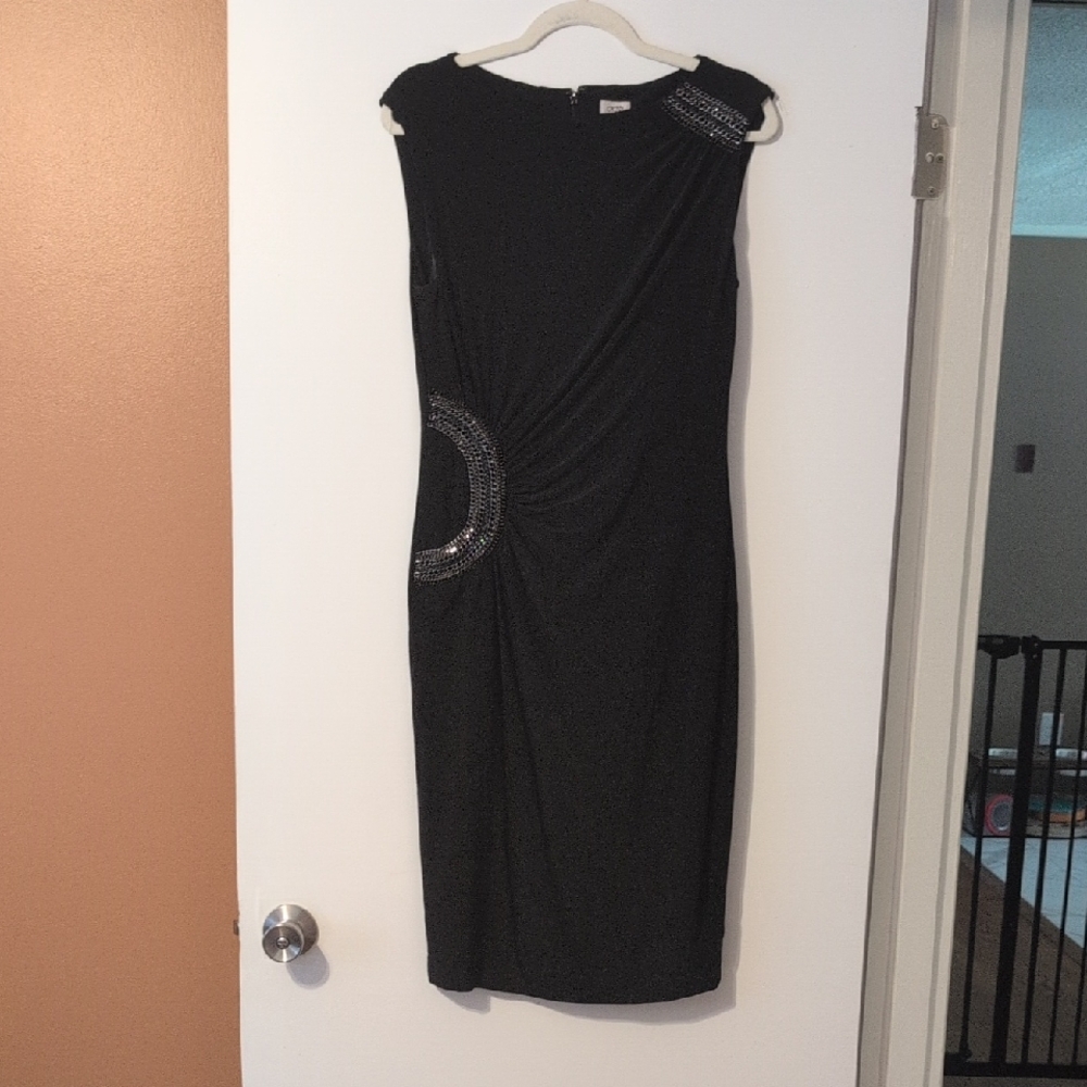 Cache Black Midi Dress with Silver Accents